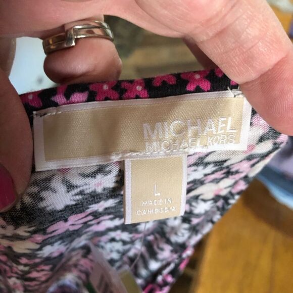NWT Michael Kors Pink Floral Printed Cold Shoulder 1/4 Zip Front Top - L - Picture 10 of 13